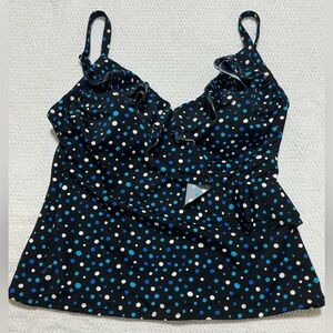 Miraclesuit Women Size 8 polka Dot Swim Tankini Top Ruffle Front